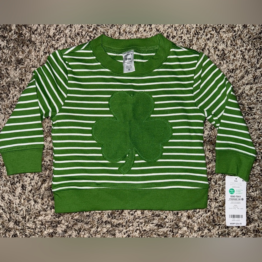Carter's Green Striped Sweatshirt with Shamrock